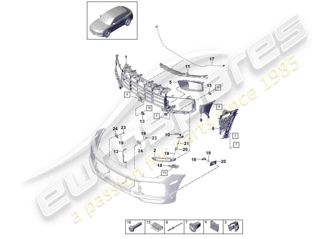 porsche 2021 (cayenne e3 9ya/9yb) bumper front coupe turbo gt individual parts and fasteners part diagram