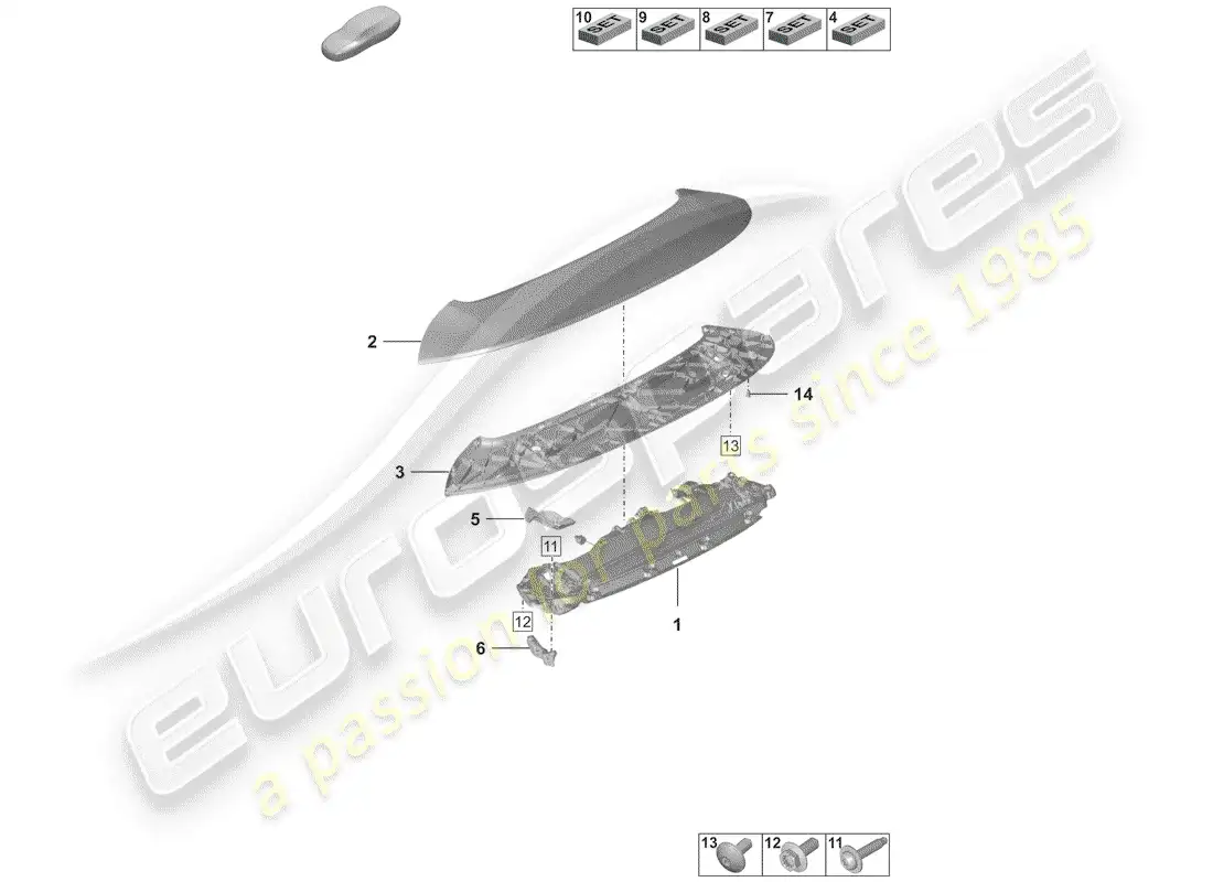porsche 2019 (992-1) rear spoiler parts diagram