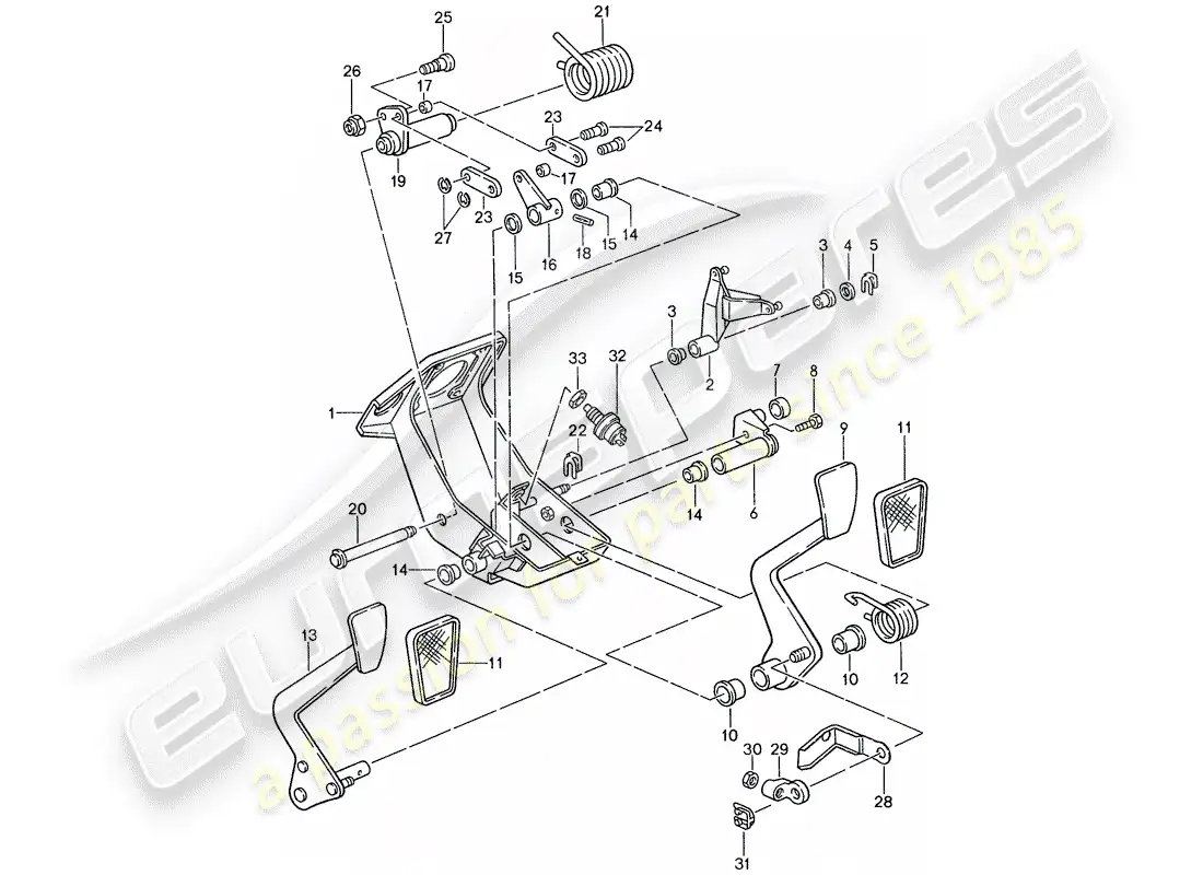 porsche 1987 (959) pedals - clutch - brake parts diagram