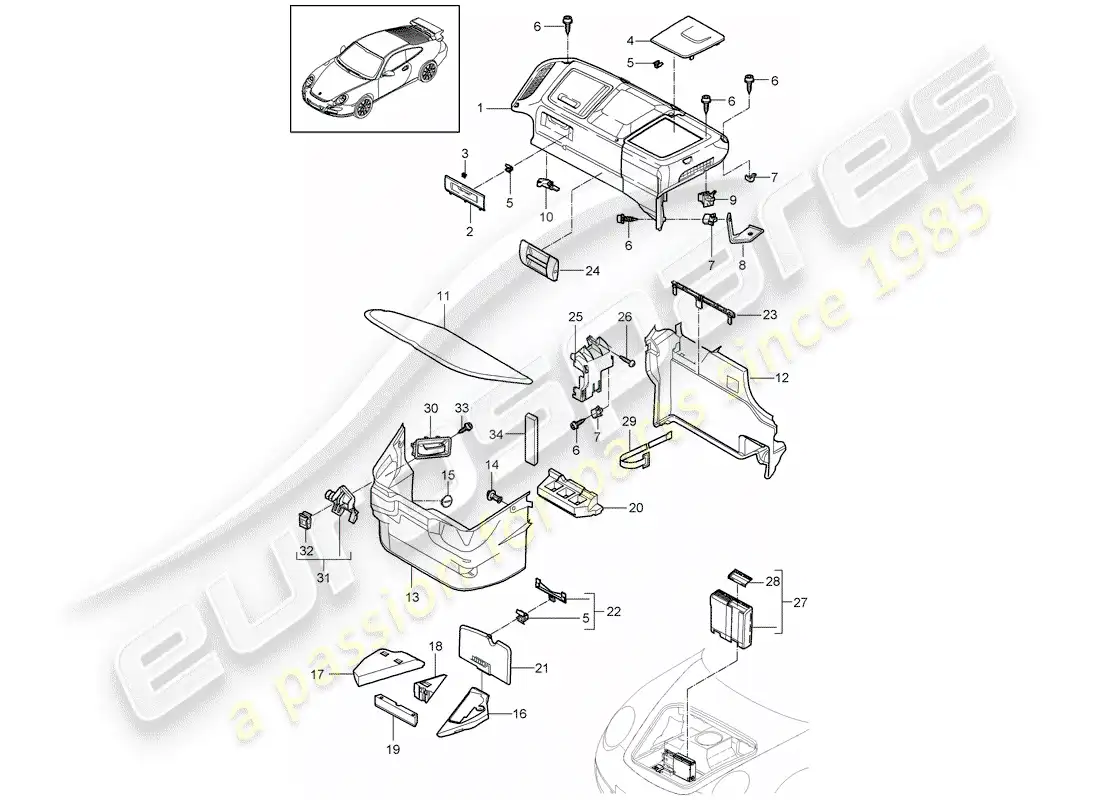 porsche 2011 (997-2 gt3) luggage compartment parts diagram