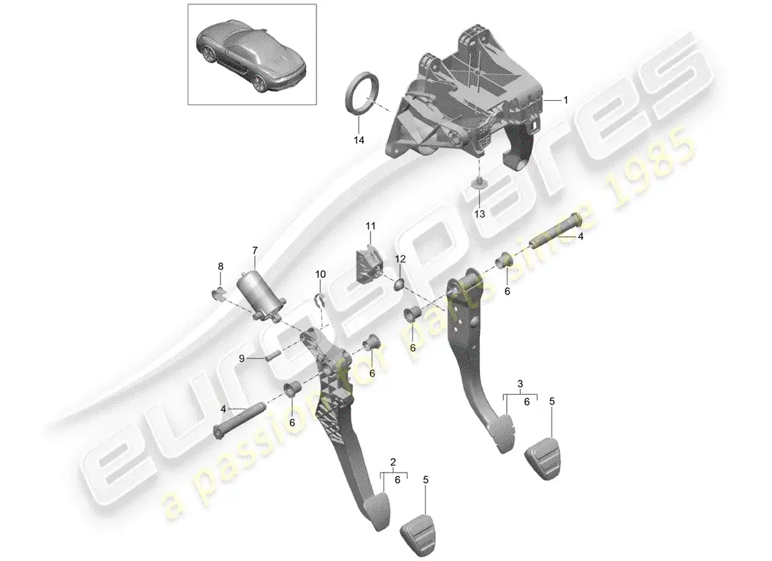 porsche 2014 (981 boxster) pedals parts diagram
