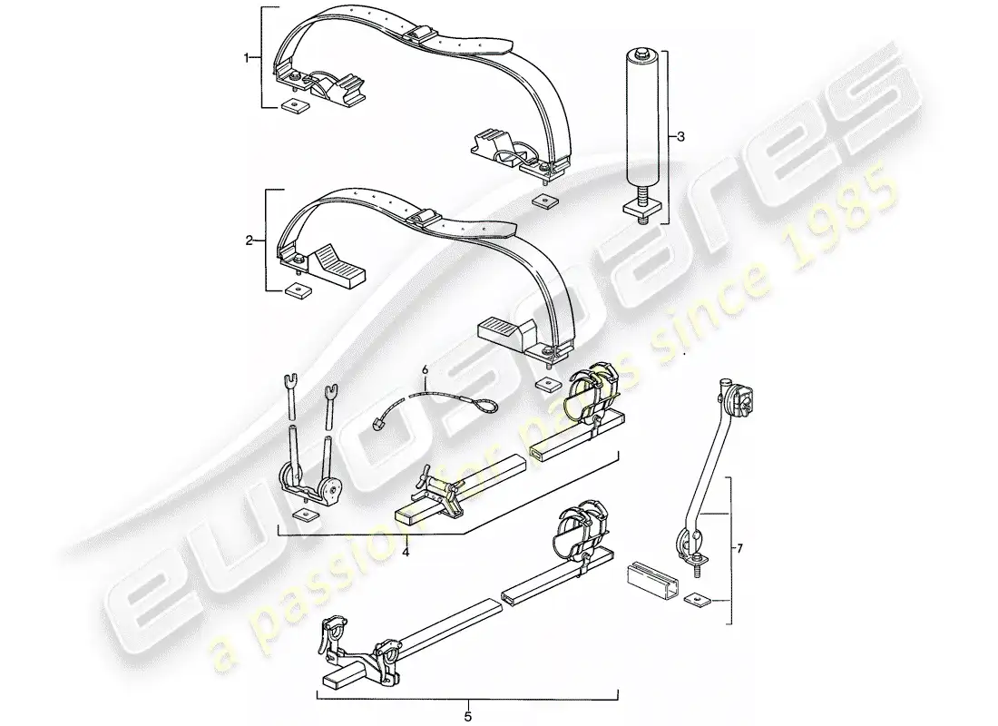 porsche 1982 (944) roof transport system parts diagram