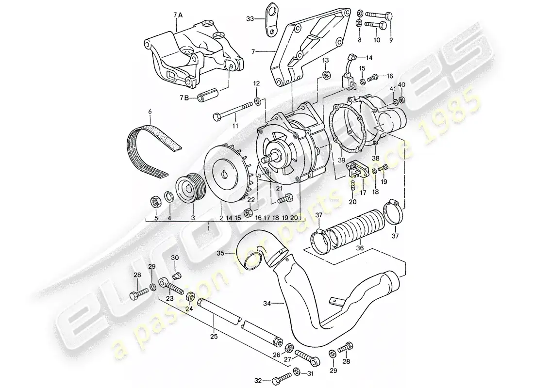 porsche 1990 (944) alternator - with: - fasteners parts diagram