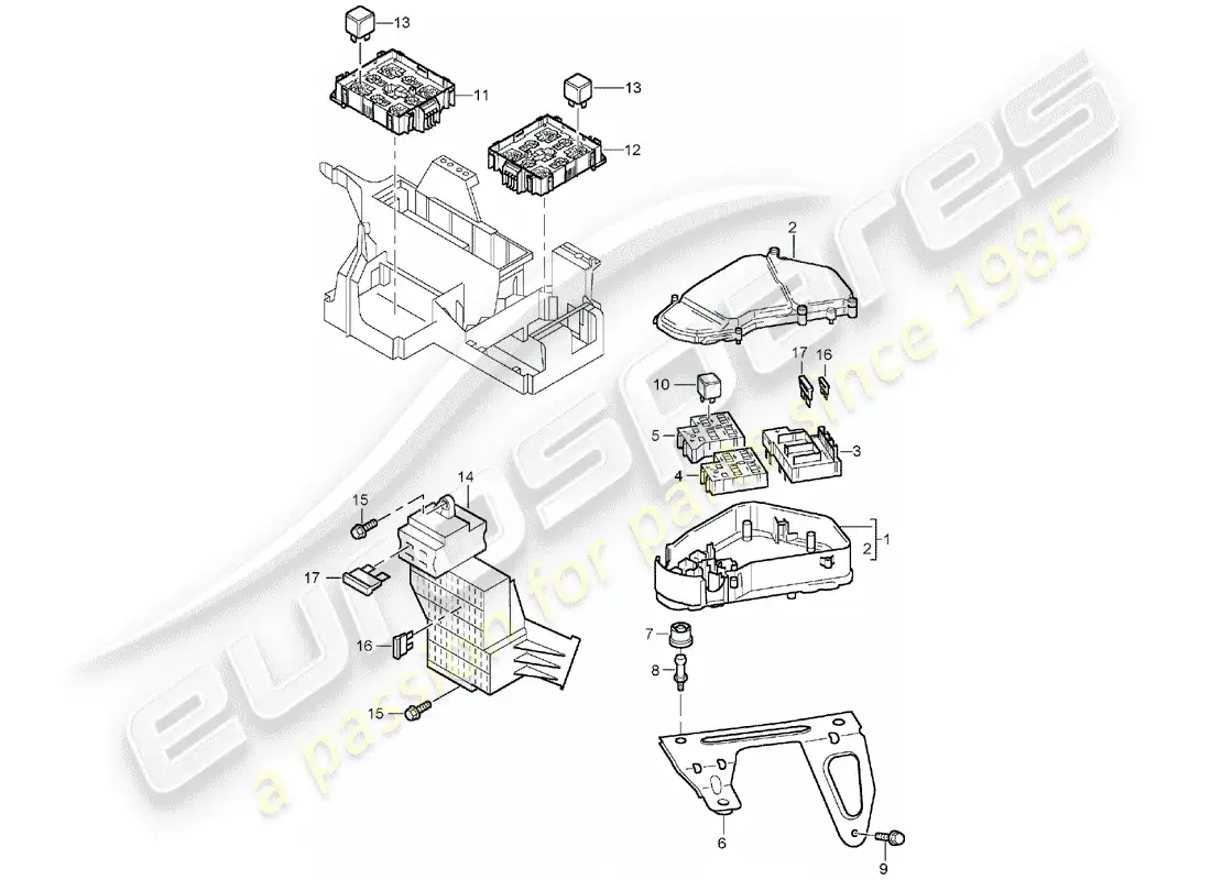 porsche 2005 (cayenne e1 9pa) fuse box/relay plate part diagram