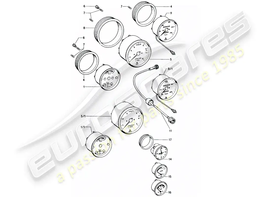 porsche 1976 (914) instruments parts diagram