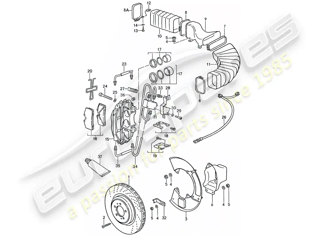 porsche 1987 (959) disc brakes parts diagram