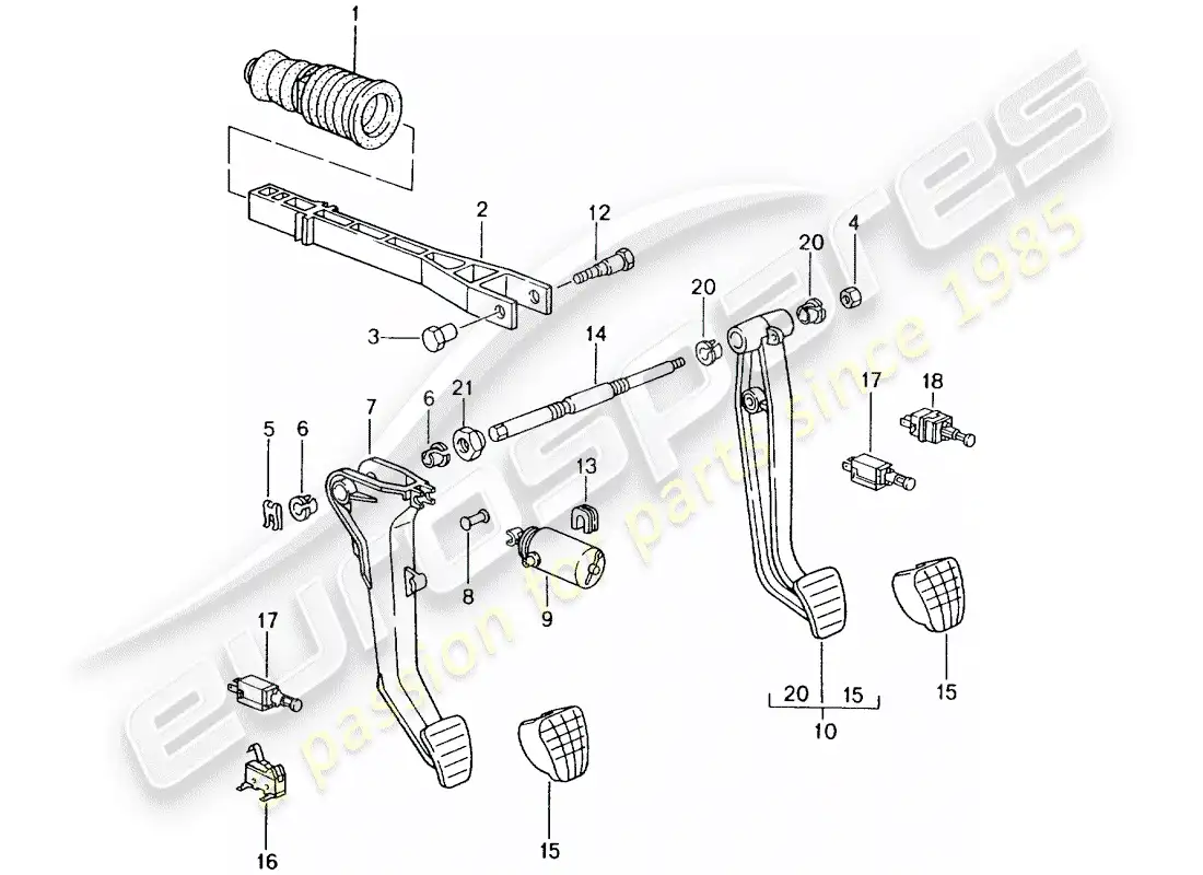 porsche 2004 (996 gt3) pedals parts diagram