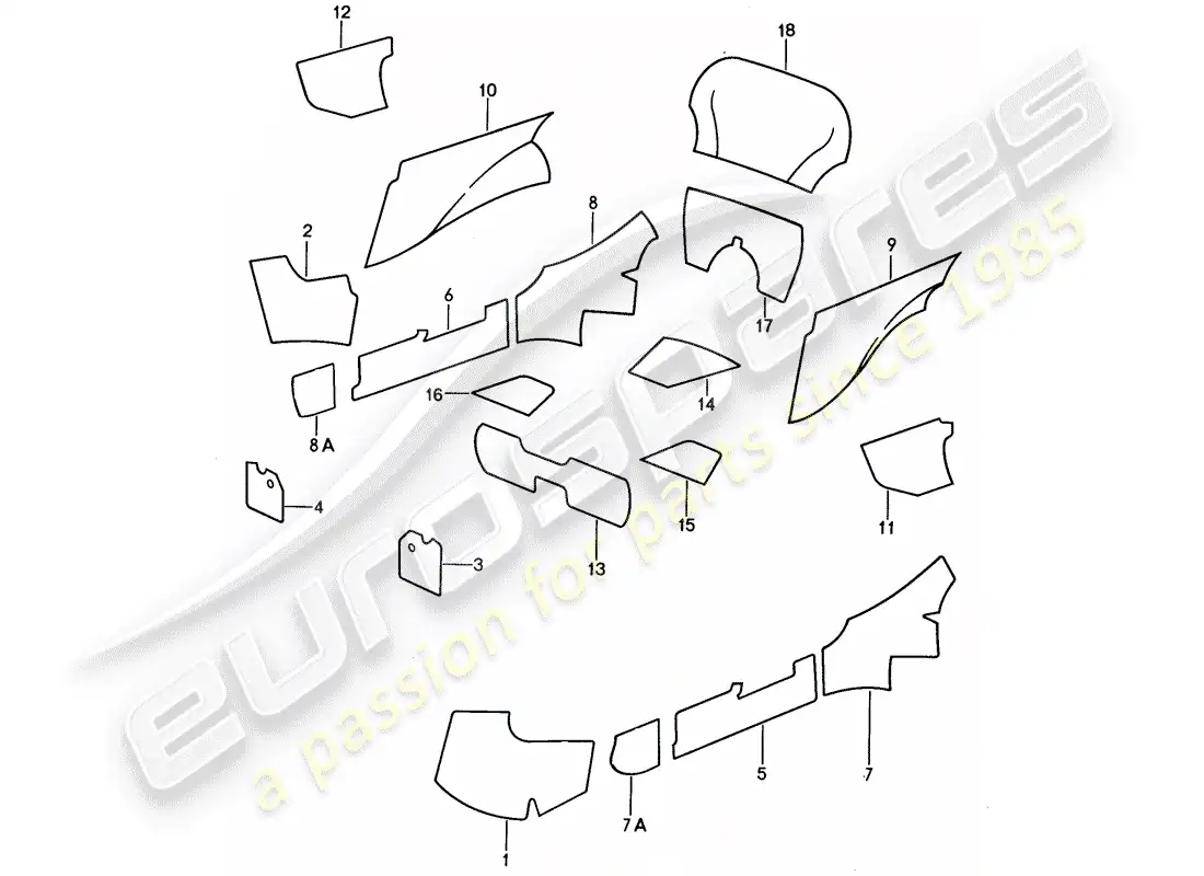 porsche 1987 (911) interior equipment - adhesive carpet parts diagram