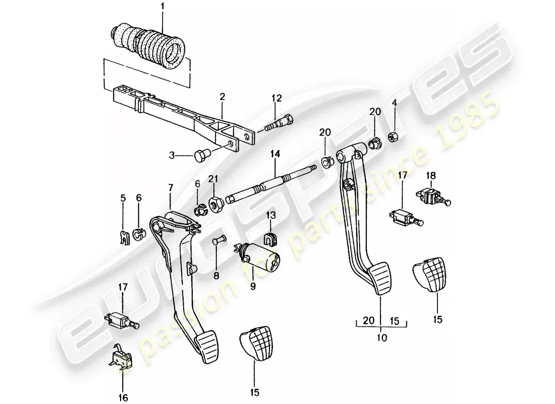 porsche 2002 (996) brake and acc. pedal assembly parts diagram