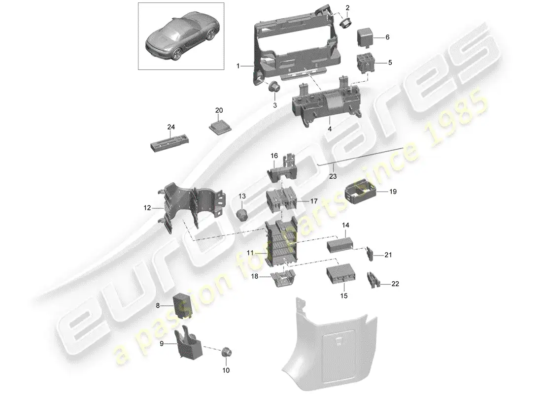 porsche 2014 (981 boxster) fuse box/relay plate parts diagram