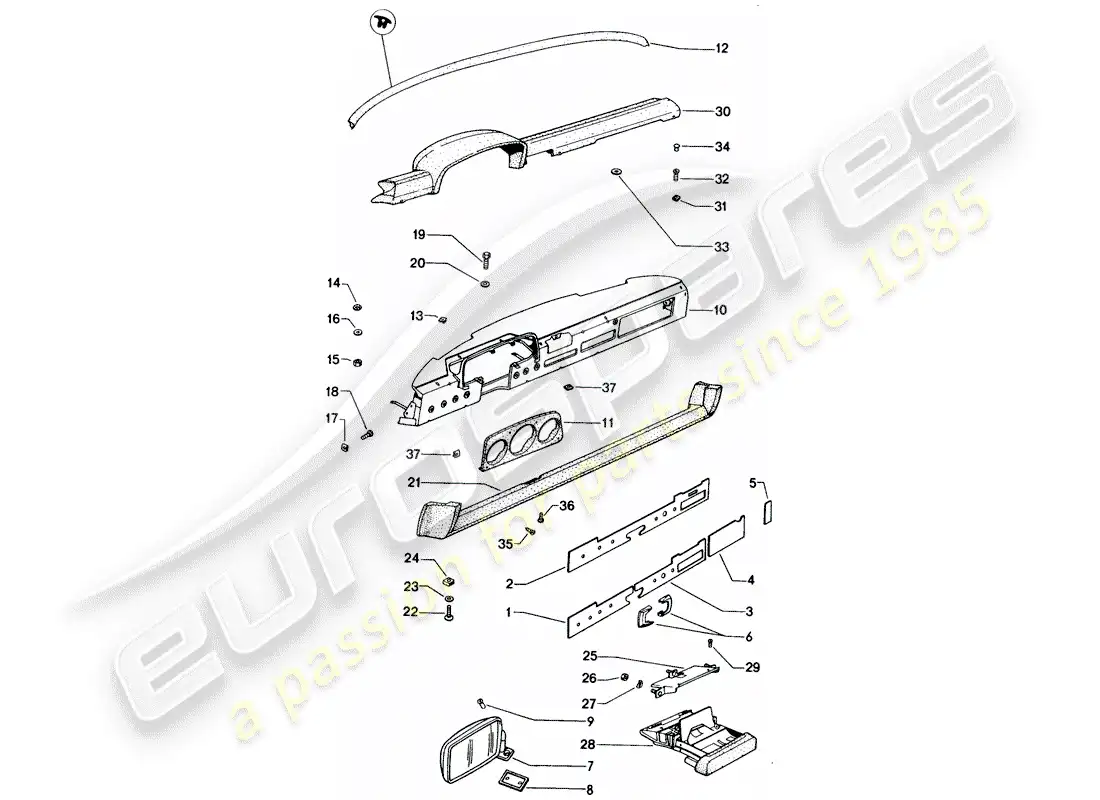 porsche 1975 (914) dashboard - rear view mirror parts diagram