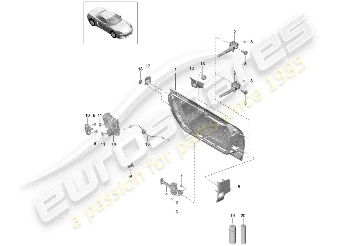 porsche 2017 (718 boxster) door shell parts diagram