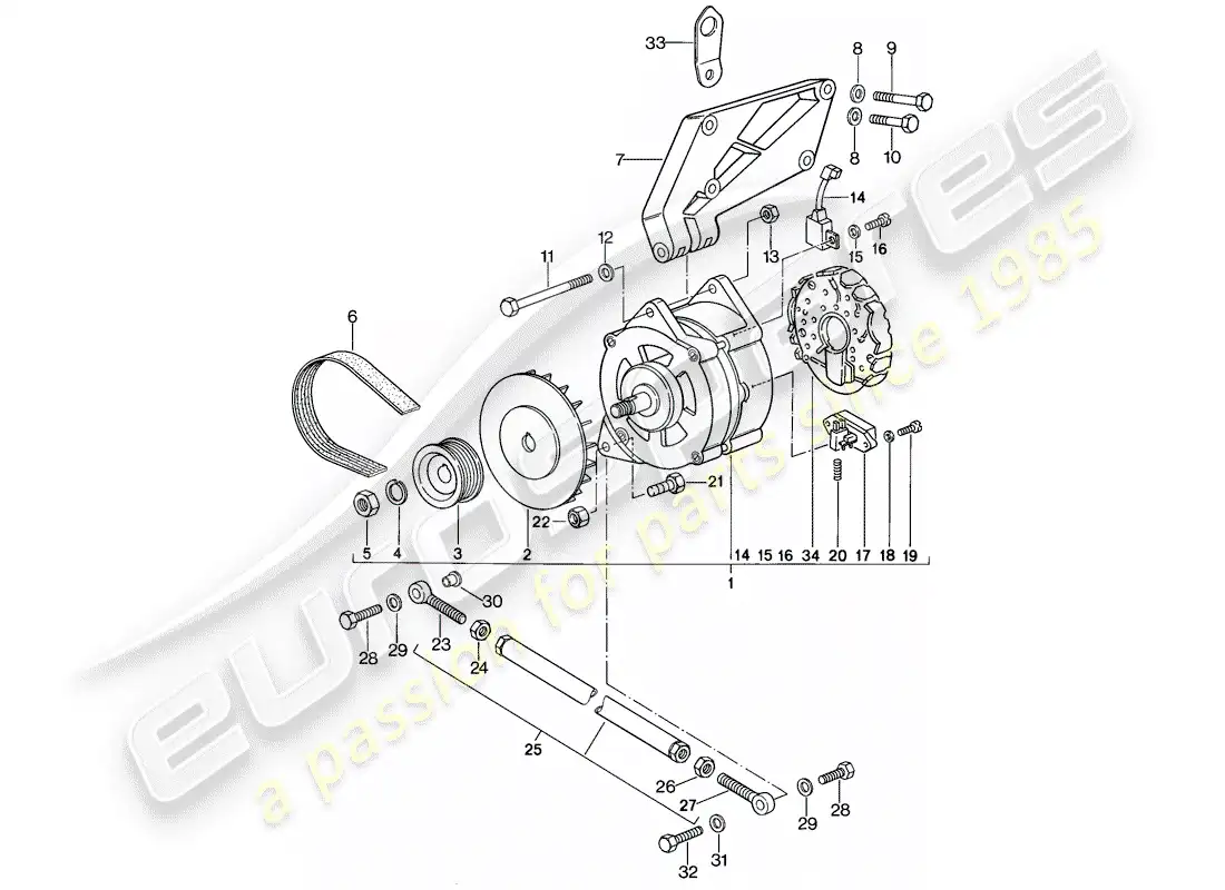porsche 1982 (944) alternator - with: - fasteners parts diagram