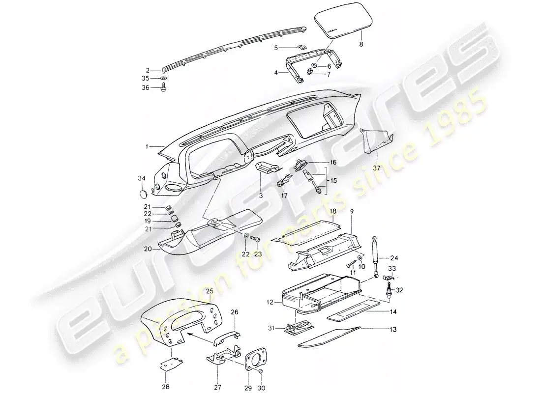 porsche 1988 (928) dash panel trim - airbag - - d - mj 1990>> parts diagram