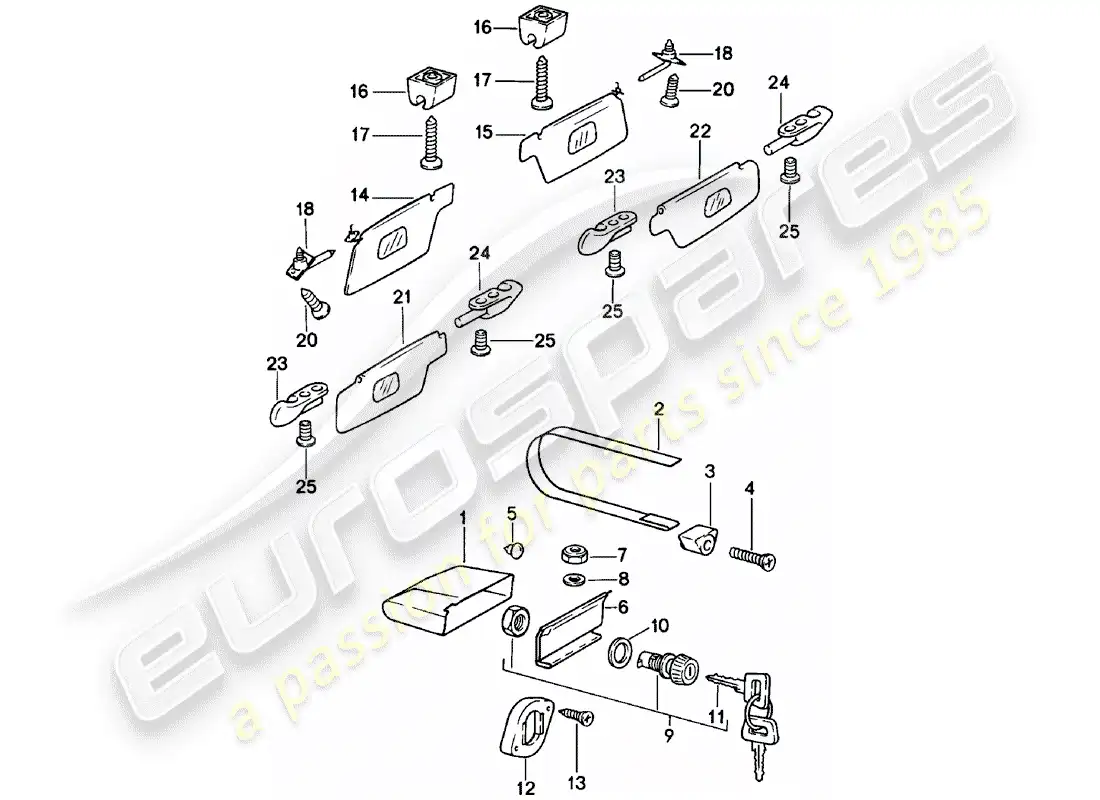 porsche 1980 (911) glove box - sun vizors parts diagram