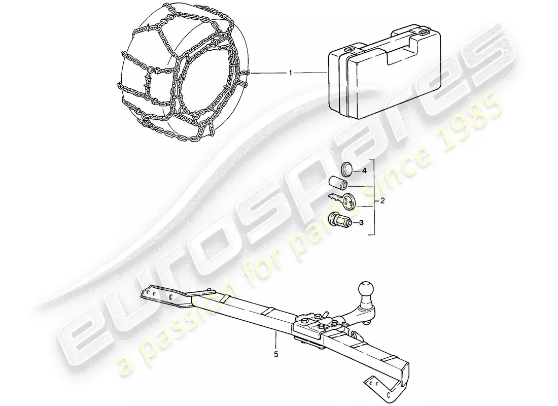 porsche 1987 (911) accessories - snow chains parts diagram