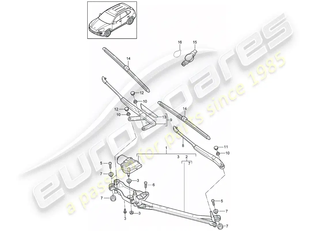 porsche 2013 (cayenne e2 92a) windshield wiper system compl. parts diagram