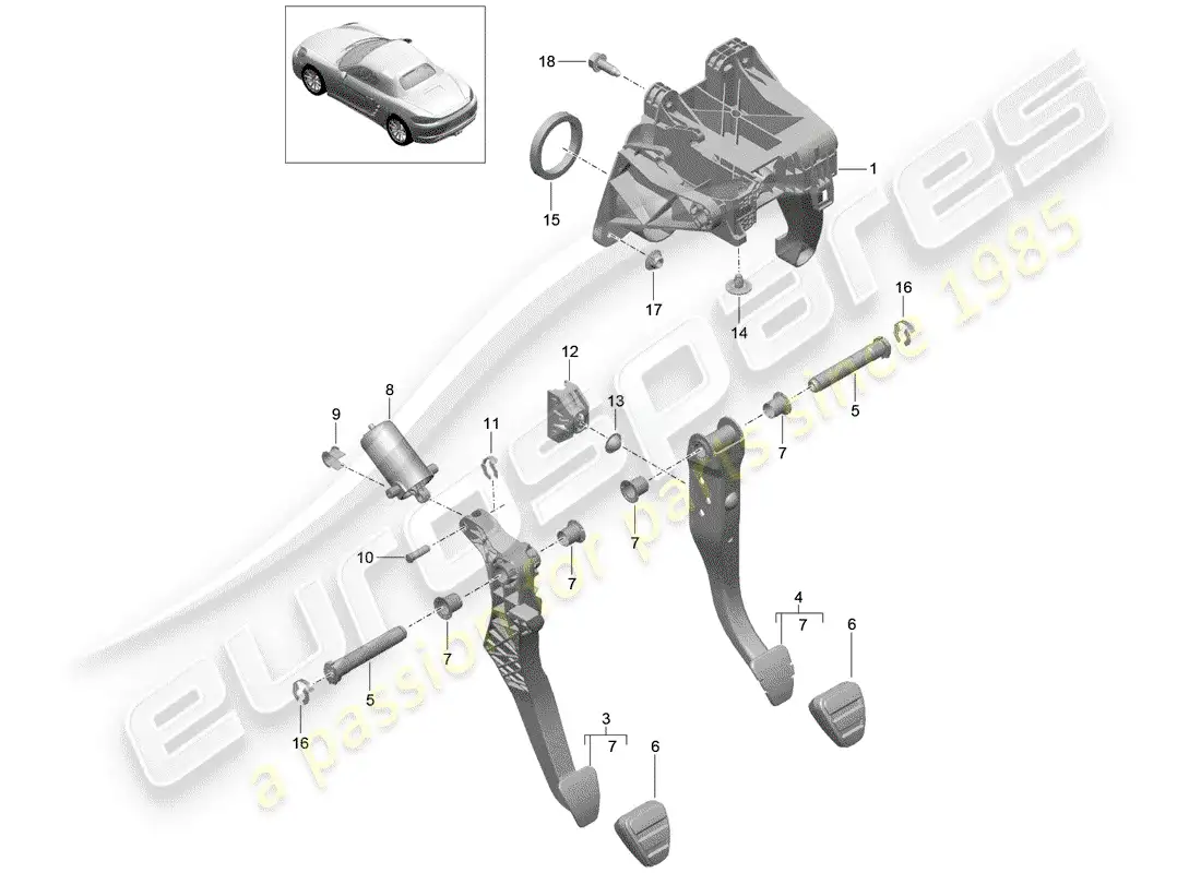 porsche 2019 (718 boxster) brake and acc. pedal assembly parts diagram