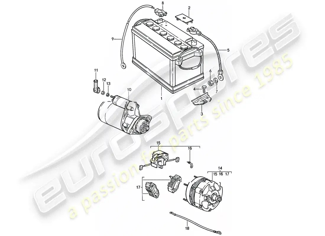 porsche 1985 (911) battery - starter - alternator parts diagram
