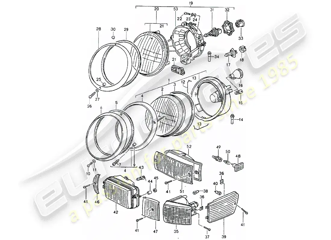 porsche 1991 (964) headlamp parts diagram