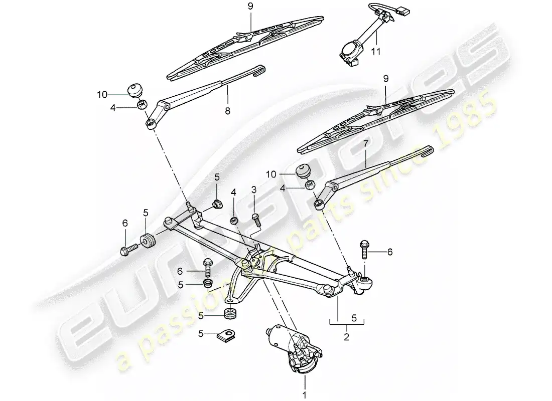 porsche 2006 (987 boxster) windshield wiper system compl. parts diagram