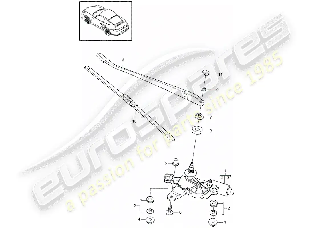 porsche 2012 (997-2 turbo / gt2 rs) rear window wiper parts diagram
