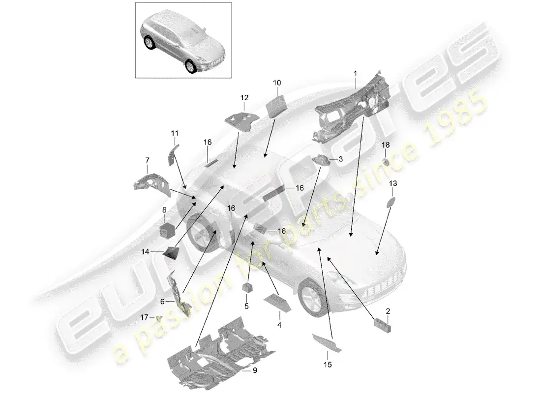 porsche 2016 (macan) sound absorber parts diagram
