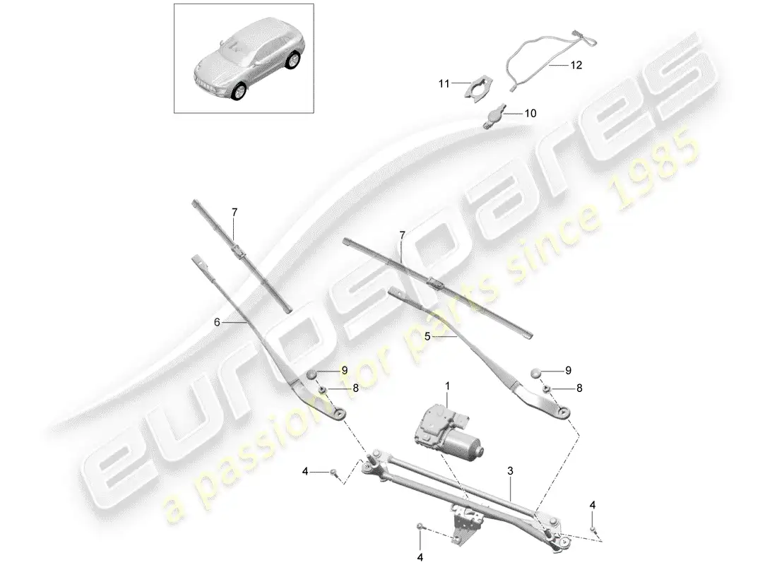 porsche 2014 (macan) windshield wiper system compl. parts diagram