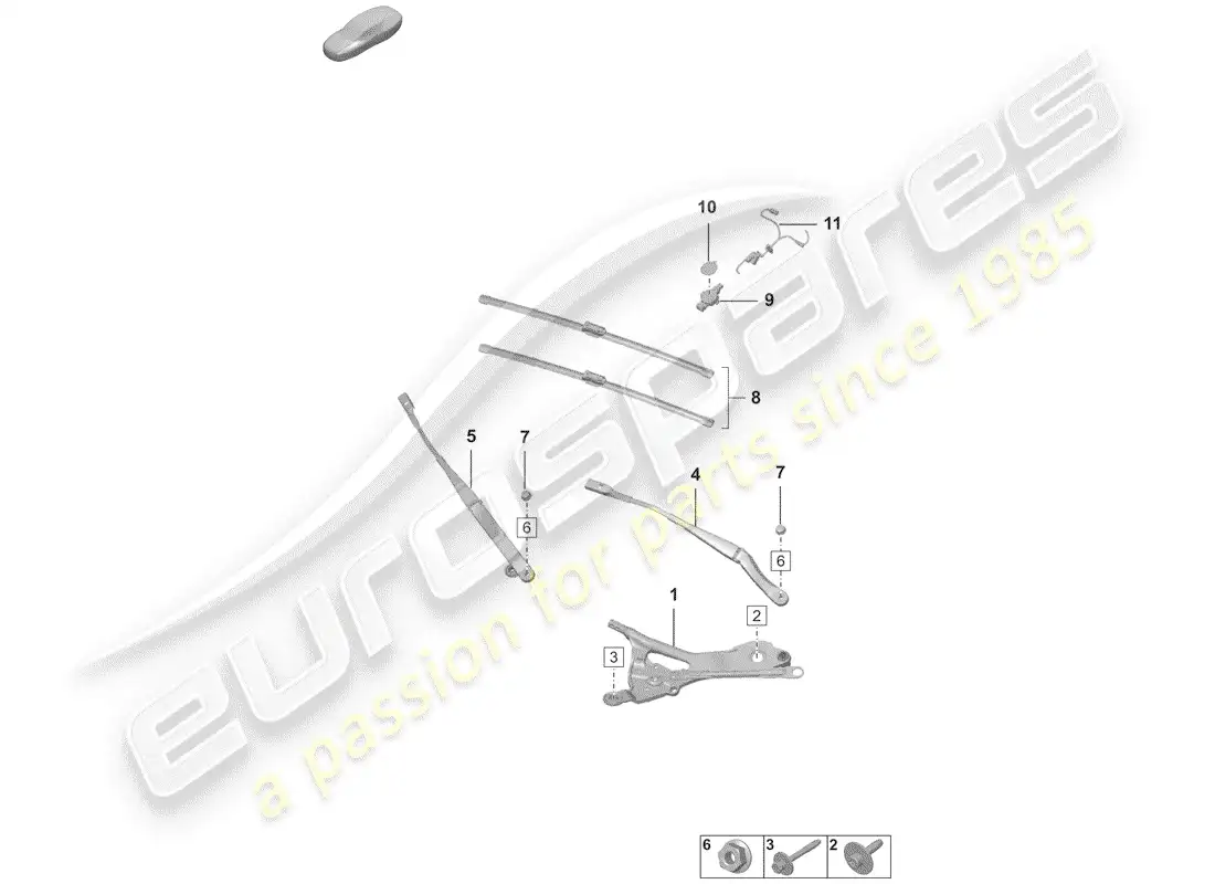 porsche 2020 (992-1) windshield wiper system compl. parts diagram