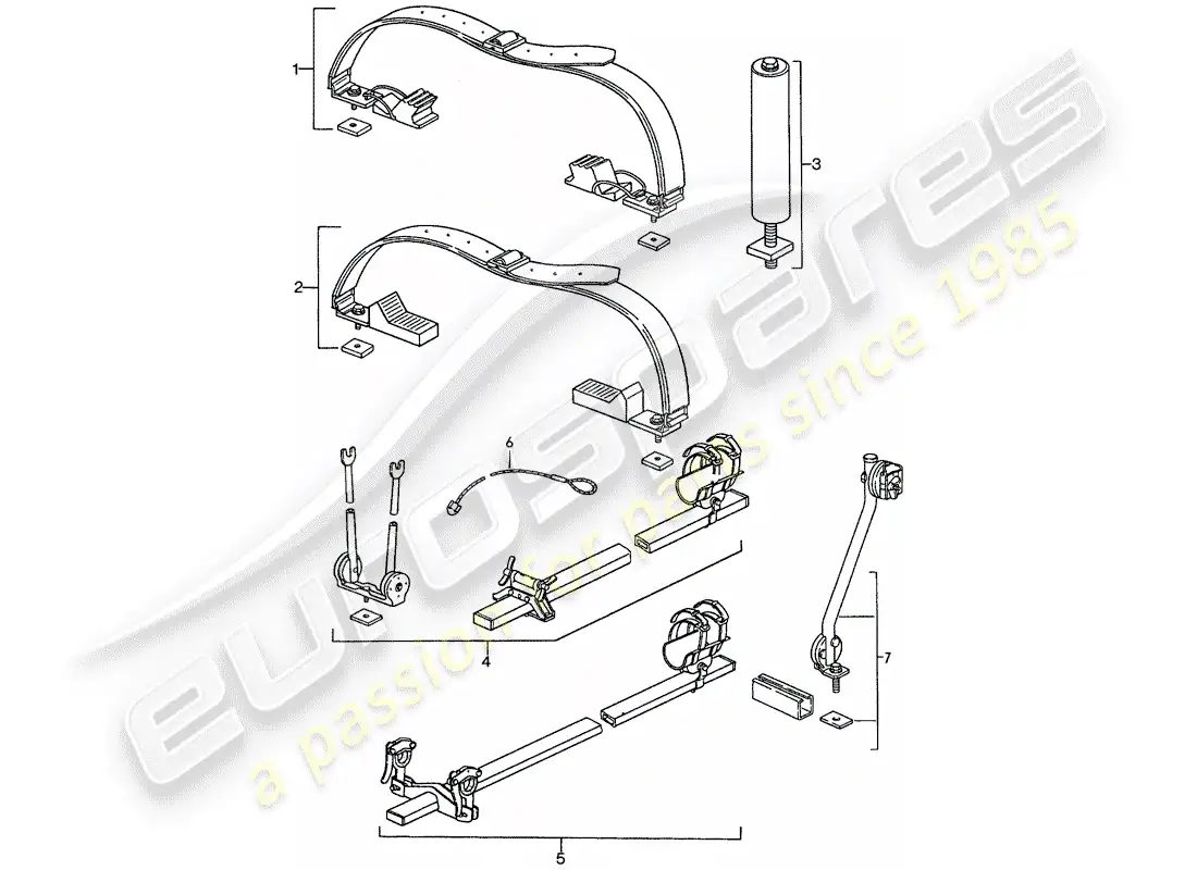 porsche 1990 (944) roof transport system parts diagram