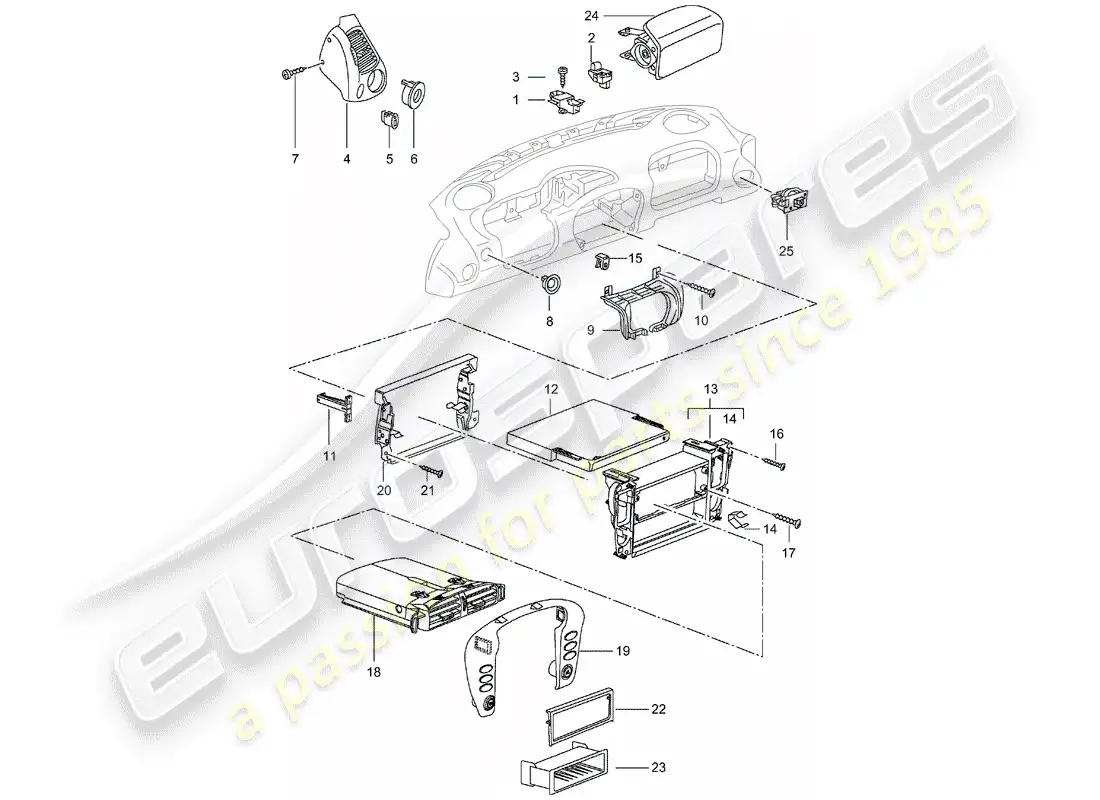 porsche 2001 (996) accessories - dash panel trim parts diagram