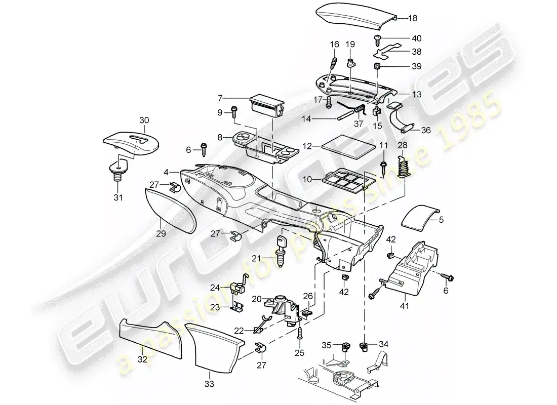 porsche 2001 (996) center console parts diagram