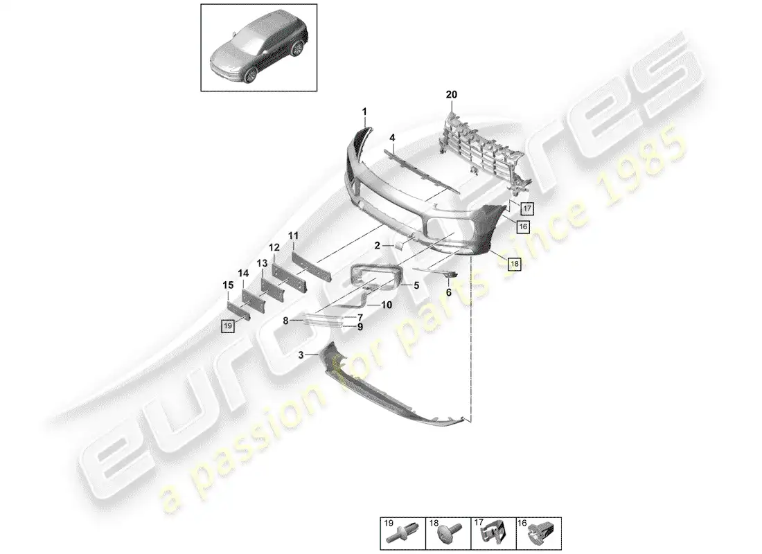 porsche 2020 (cayenne e3 9ya/9yb) bumper part diagram