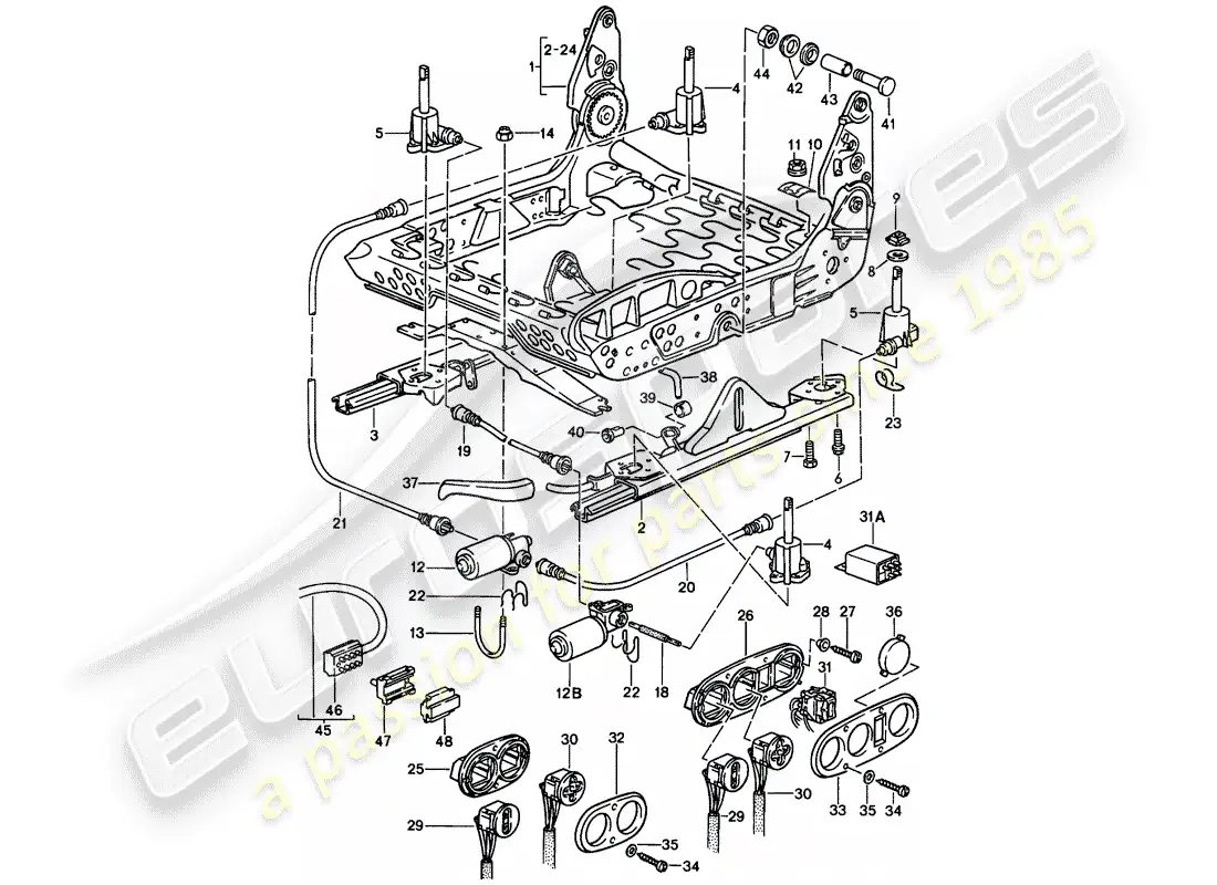 porsche 1984 (911) frame for seat - electric parts diagram