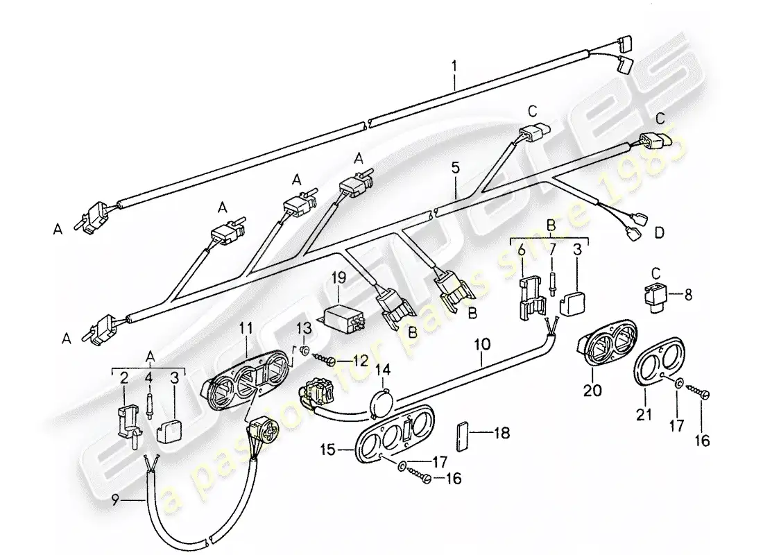 porsche 1987 (959) front seat - harness - switch parts diagram