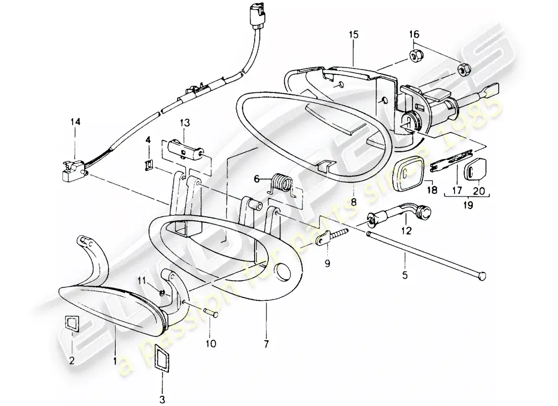 porsche 2000 (986 boxster) door handle, outer parts diagram