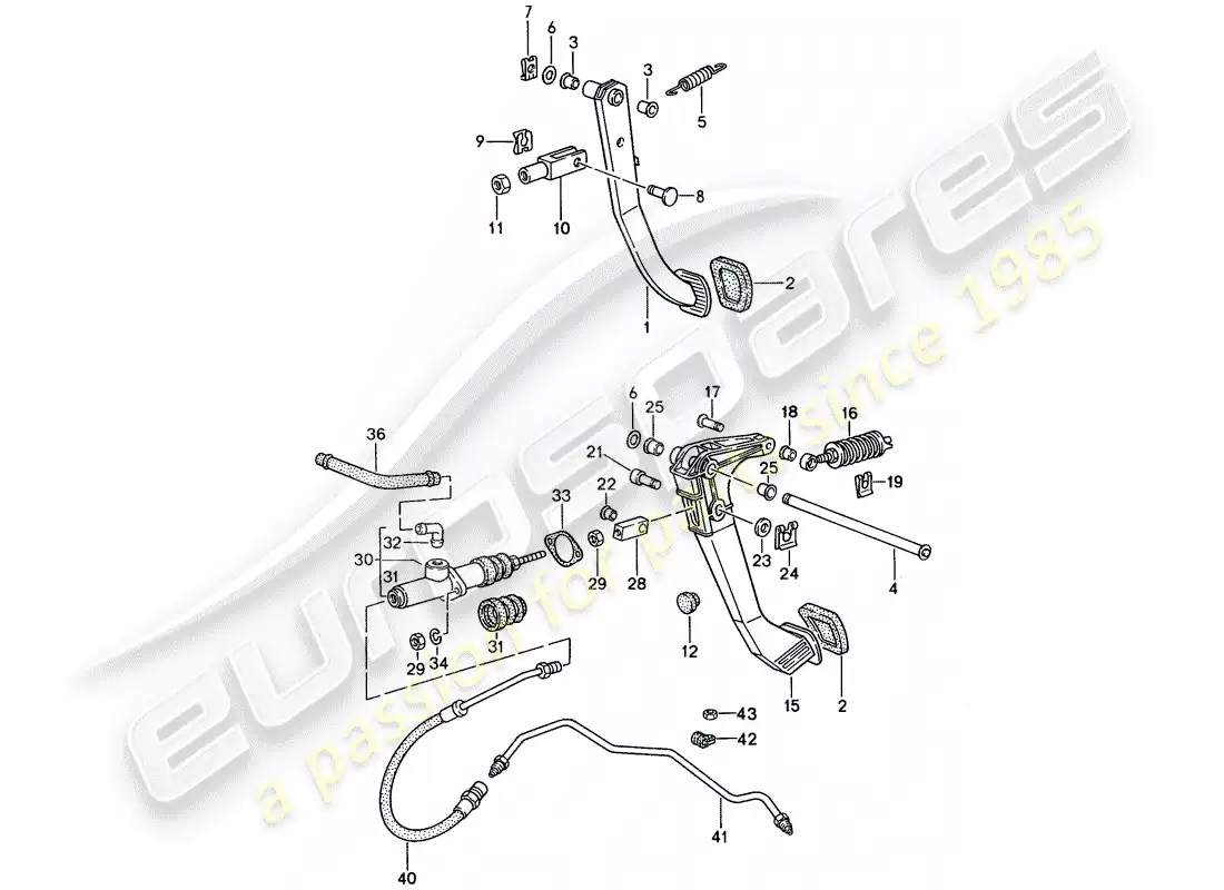 porsche 1995 (968) brake - clutch - pedals parts diagram