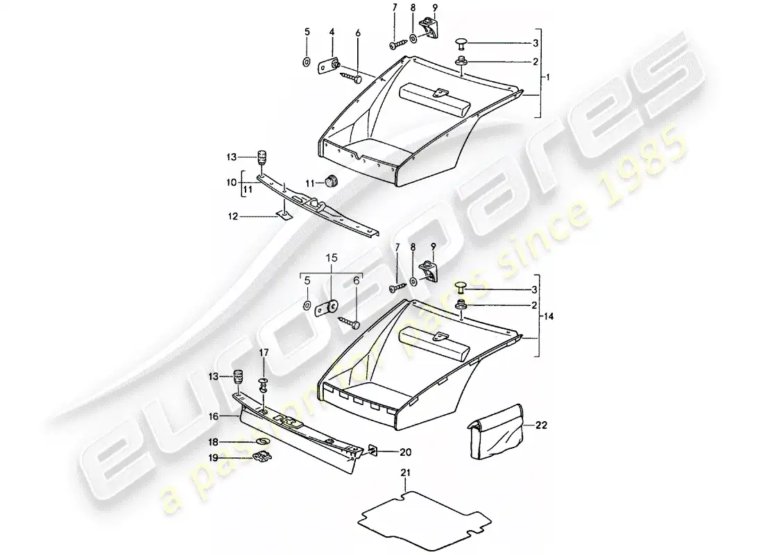 porsche 1991 (964) interior equipment - front luggage compartment parts diagram