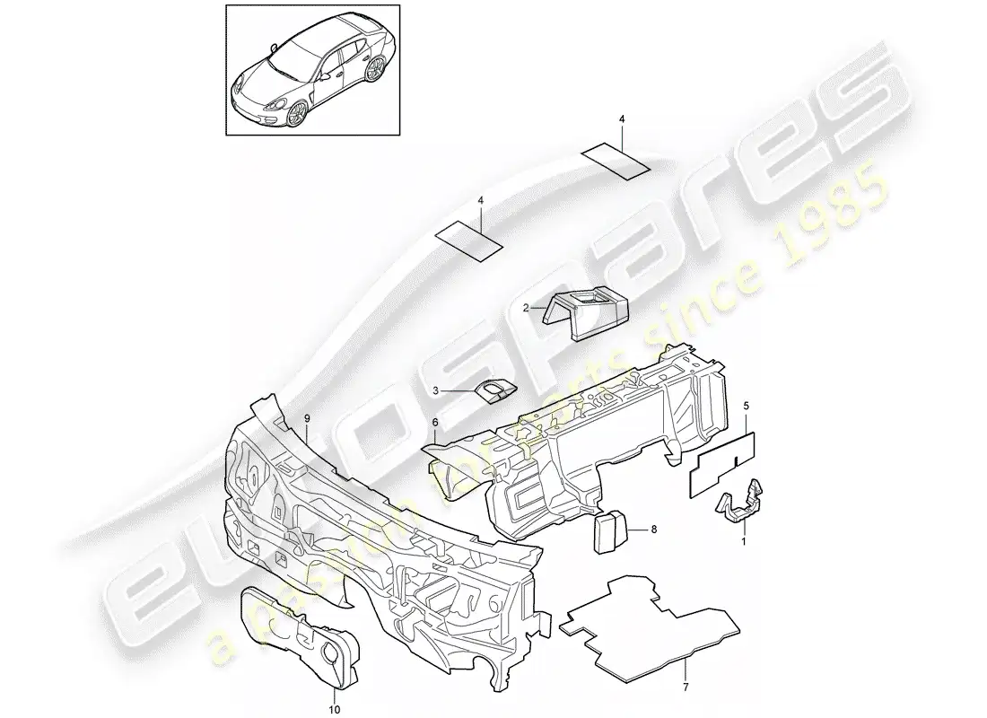 porsche 2015 (panamera 970) sound absorber parts diagram