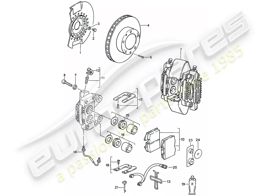 porsche 1993 (968) disc brakes - front axle parts diagram