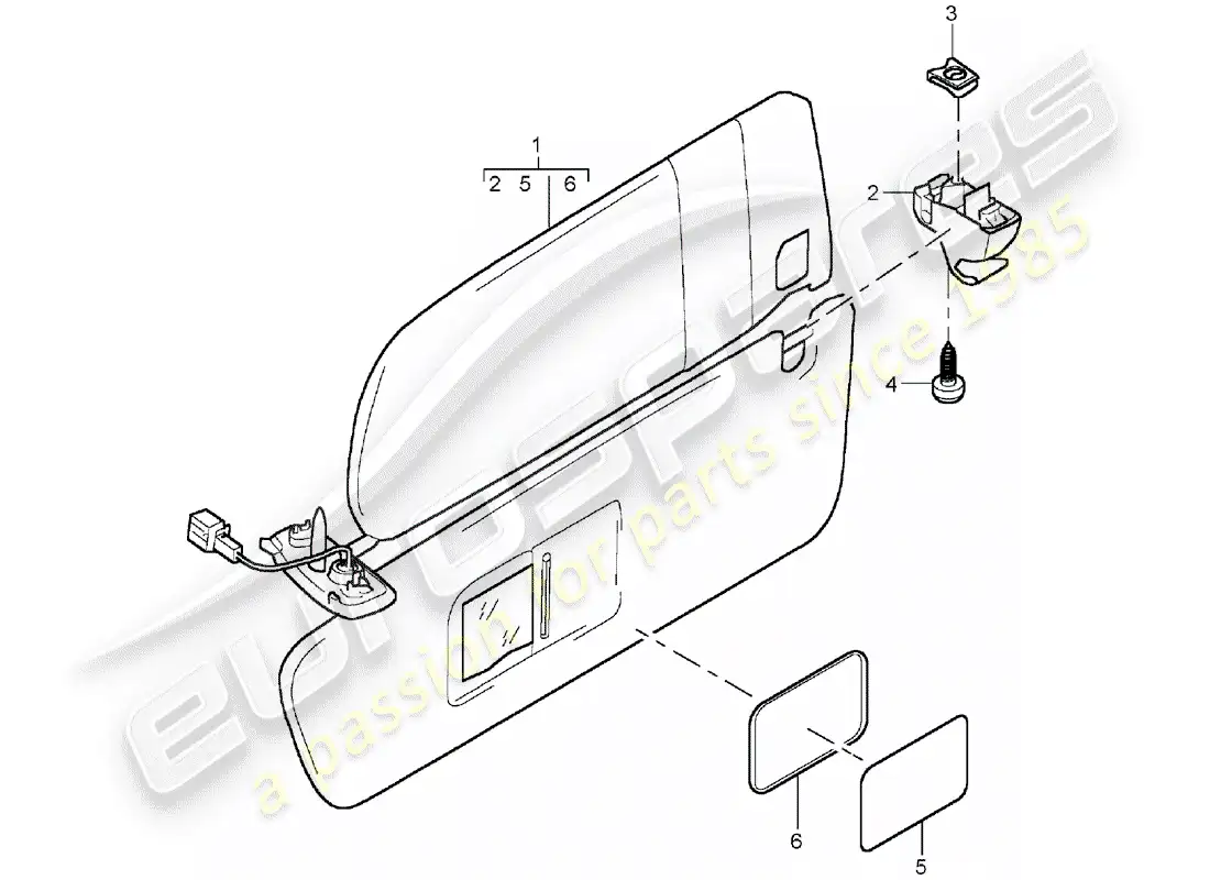 porsche 2005 (cayenne e1 9pa) sun vizors parts diagram