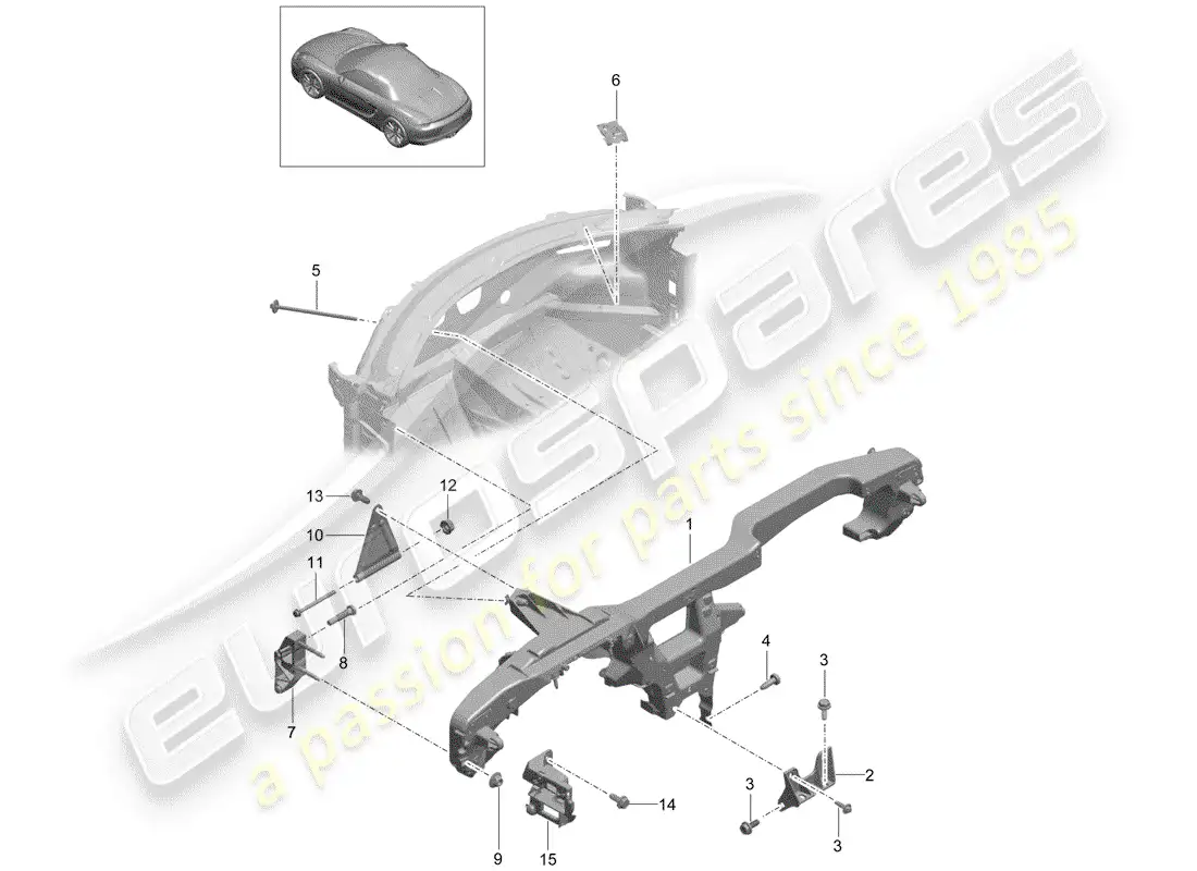 porsche 2015 (981 boxster) retaining frame parts diagram