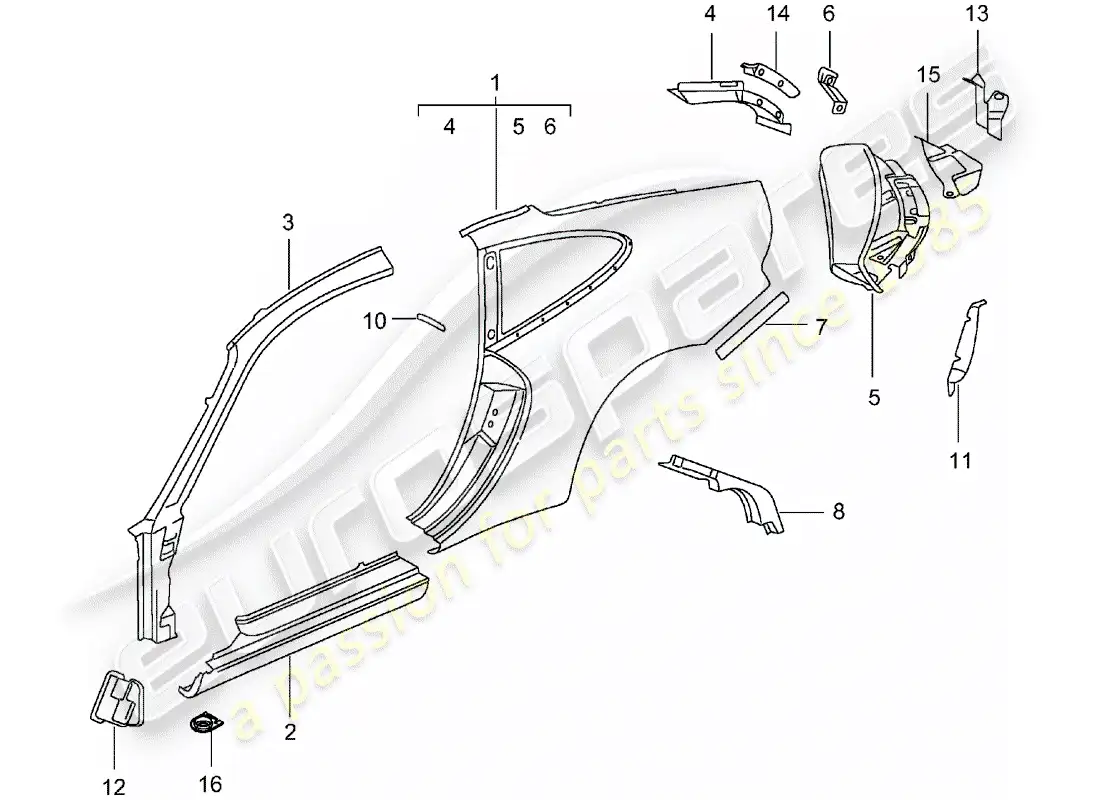 porsche 2004 (996 gt3) side panel parts diagram