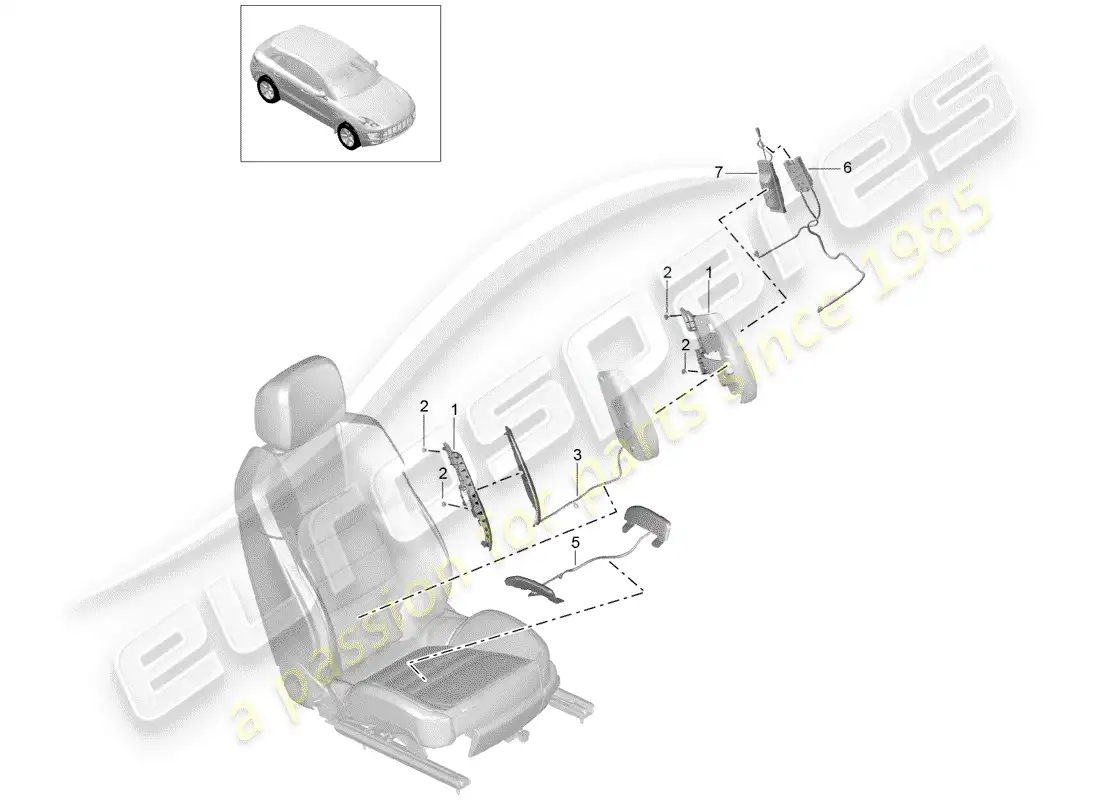porsche 2016 (macan) lumbar support adjustment parts diagram