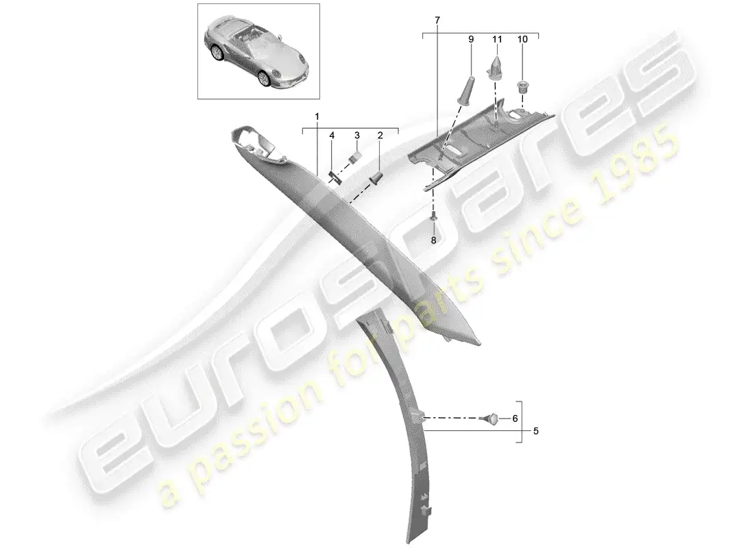 porsche 2016 (991-1 turbo) a-pillar parts diagram