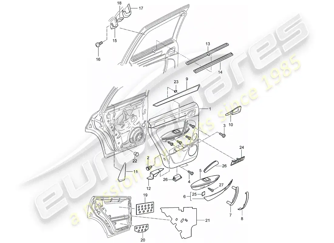 porsche 2005 (cayenne e1 9pa) door panel part diagram