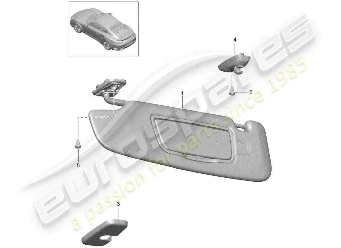 porsche 2014 (991-1 turbo) sun vizors parts diagram