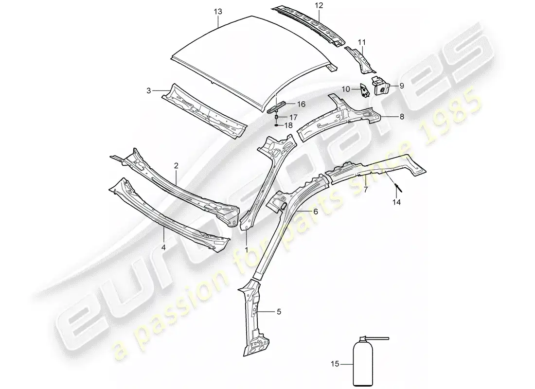porsche 2007 (987 cayman) roof parts diagram