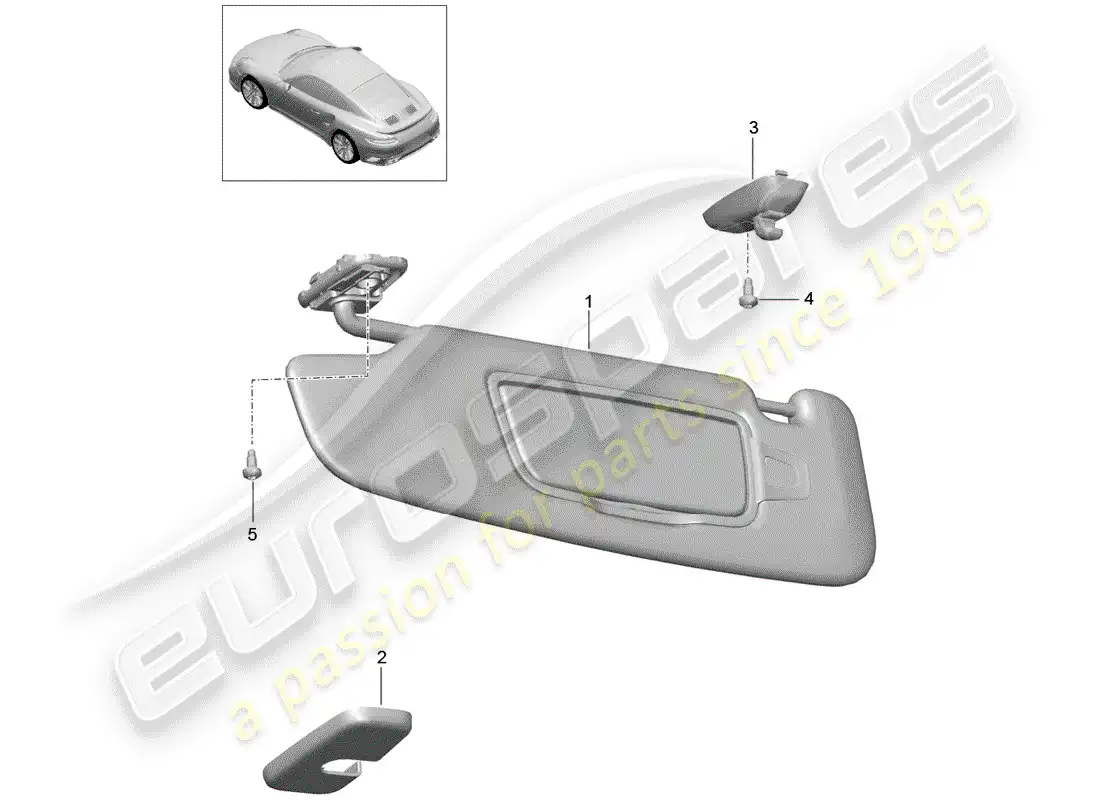 porsche 2014 (991-1 turbo) sun vizors parts diagram