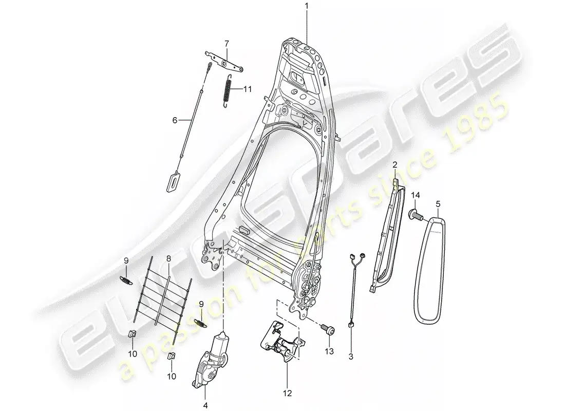 porsche 2006 (987 cayman) backrest frame parts diagram